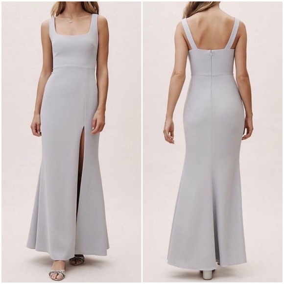 NWT BHLDN Anthropologie Adena Square Neck Crepe Bridesmaid Formal Dress Fog Gray - Picture 1 of 17